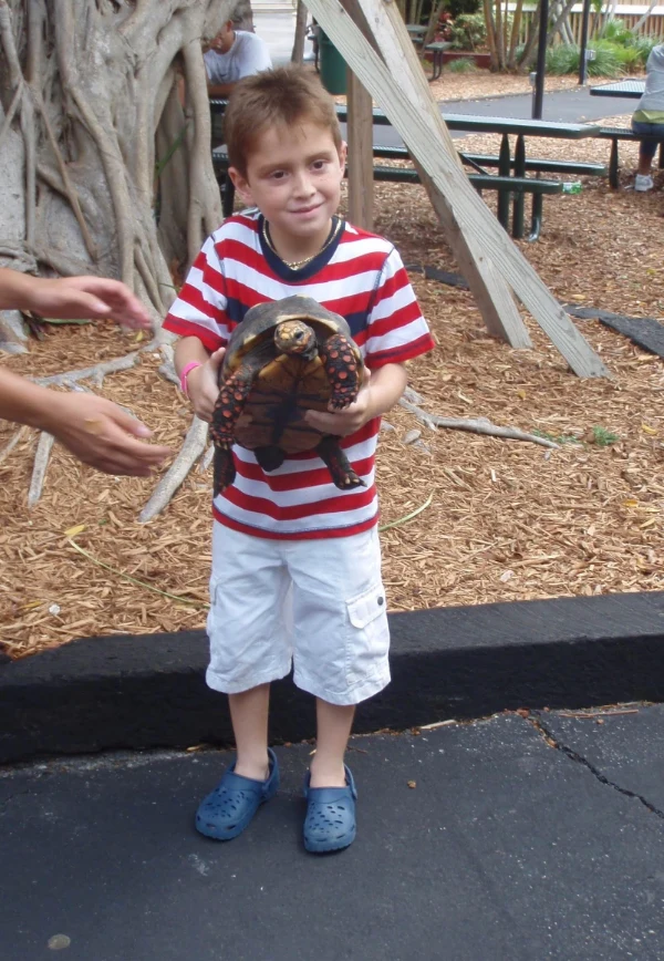 Shadow as a child with a tortoise